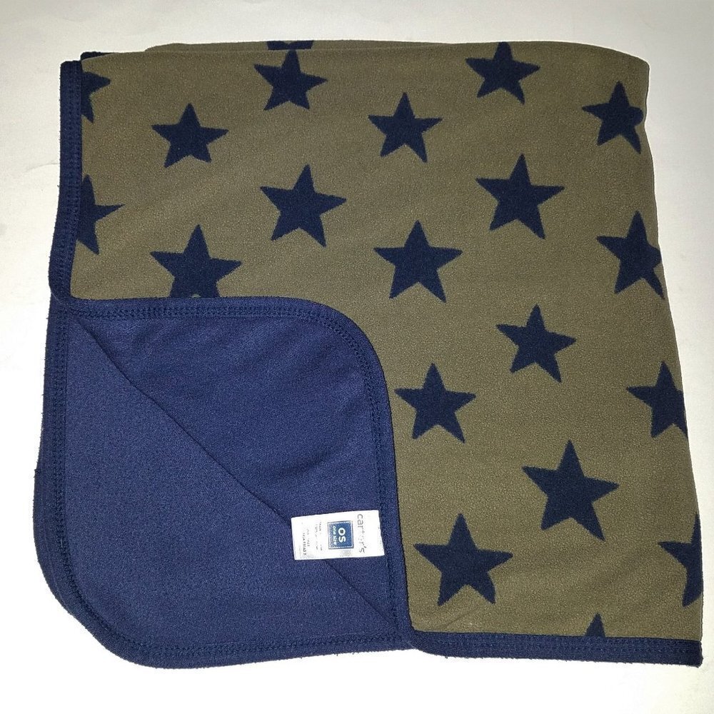 Carter's Stars Security Blanket Lovey 27" x 28" Olive Green/Navy Blue